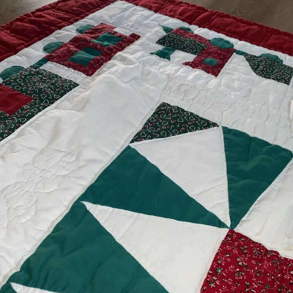 Vintage-Style Christmas Train Quilt - Extra Long Bed/Table Runner (46